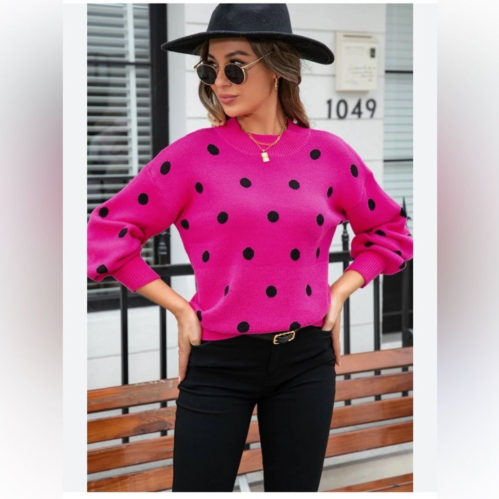 J.Crew Pink Polka Dot 100% Italian Cashmere Sweater Size S